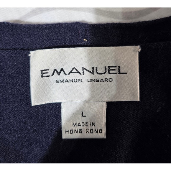 Emanuel Ungaro Navy Blue Button Front Cardigan Sweater Women's Large 100% Wool - Picture 5 of 11